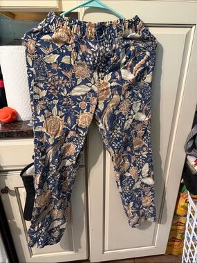 MOTHER Navy Floral Elastic Waist Trousers